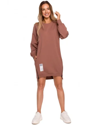 Bluza lunga cu fermoar,  Bumbac/Elastan, Ciocolatiu