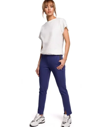Pantaloni dama,  Bumbac/Elastan, Albastru