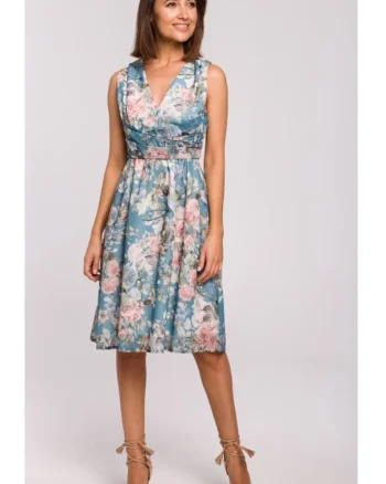 Rochie de vara multicolora Style, Albastru inchis/Roz