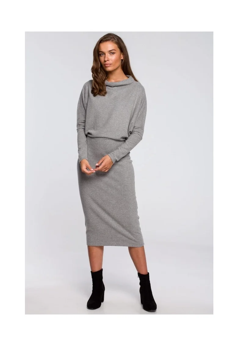 Rochie cu decolteu drapat, Gri