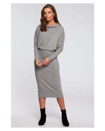 Rochie cu decolteu drapat, Gri