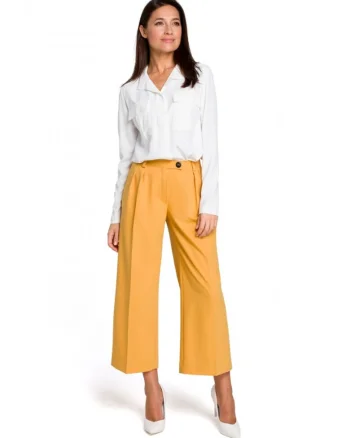 Pantaloni dama,  Poliester/Viscoza, Galben mustar