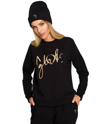 Beanie dama cu broderie. . Bumbac/Elastan. Negru. Marime Universala