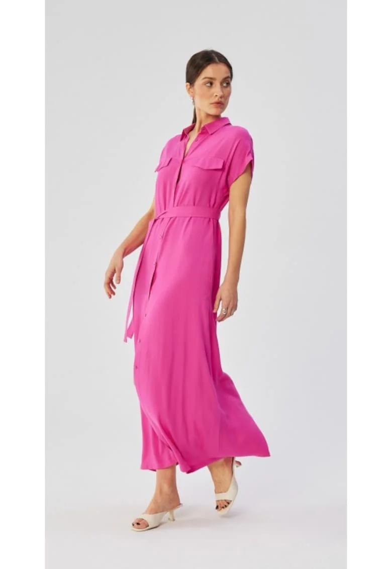 Rochie dama, maxi cu maneci scurte si maneci deschise, Poliester, Rosu, Liliac
