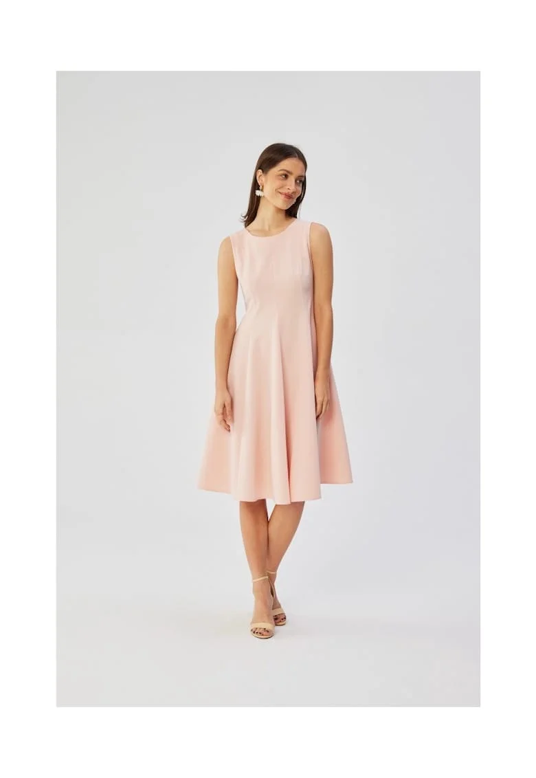 Rochie dama, evazata fara maneci, Poliester, Rosu, Albastru