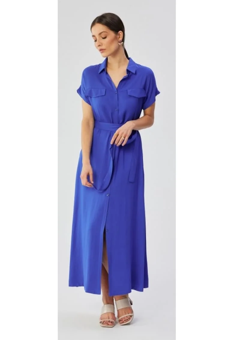 Rochie dama, maxi cu maneci scurte si maneci deschise, Poliester, 54895, Albastru
