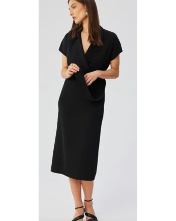 Rochie dama, asimetrica cu decolteu in cascada, Poliester, 98754, Negru