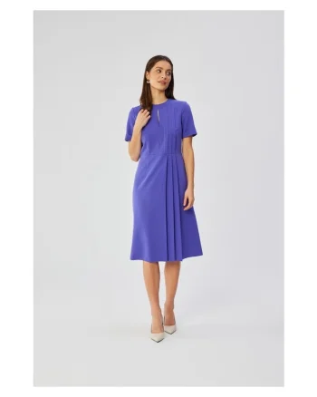 Rochie dama, cu pliuri laterale decorative, Poliester, 678412, Violet
