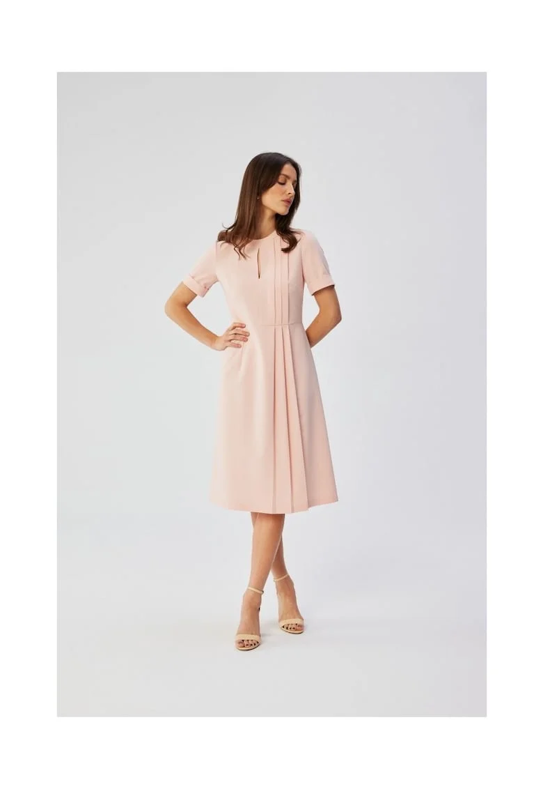Rochie dama, cu pliuri laterale decorative, Poliester, Rosu, Albastru