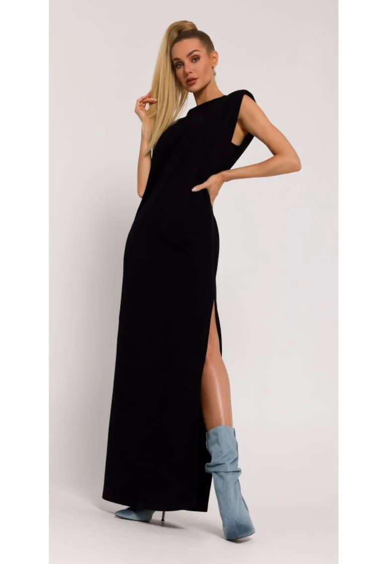 Rochie dama, mini cu umeri, Poliester, Alb, Negru