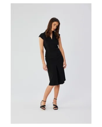 Rochie dama, creion cu decolteu dublu, Poliester, Negru, Negru