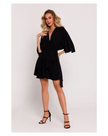 Rochie dama, mini cu partea de jos evazata, Poliester, Negru