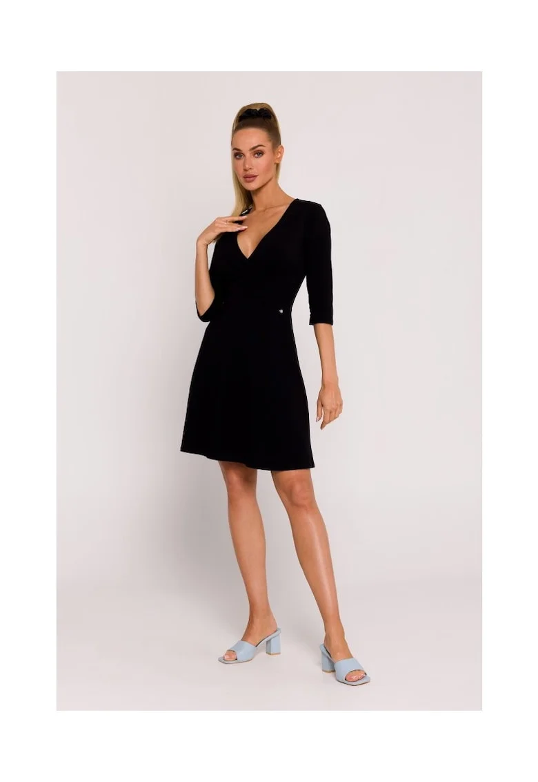 Rochie dama, cu partea de sus suprapusa, Poliester, Negru, Negru