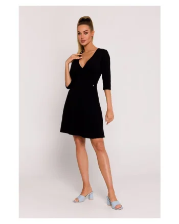Rochie dama, cu partea de sus suprapusa, Poliester, Negru, Negru