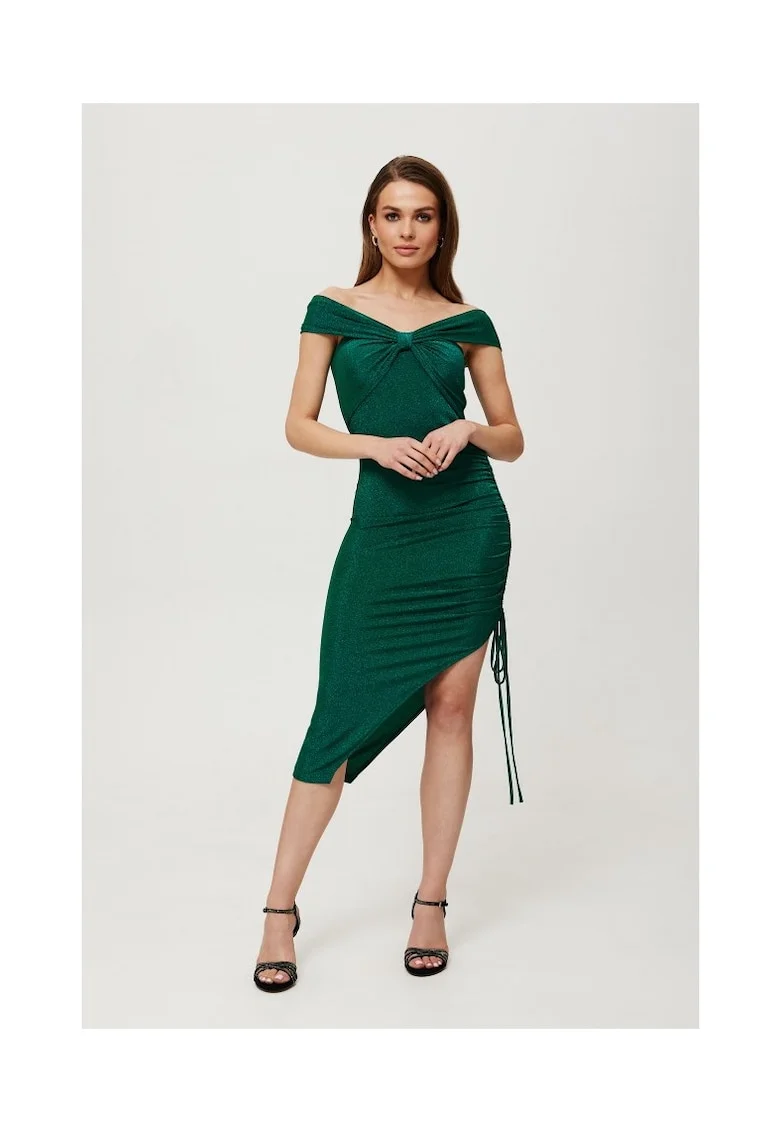 Rochie dama, metalica trasa in lateral, Poliester, Gri - 95978, Smarald