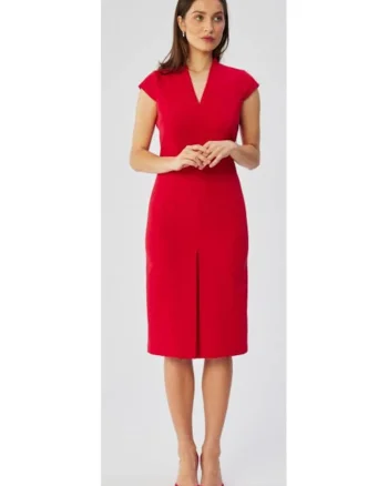 Rochie dama, creion cu decolteu dublu, Poliester, Rosu, Rosu