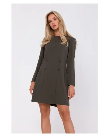 Rochie cu nasturi decorativi acoperiti, Kaki