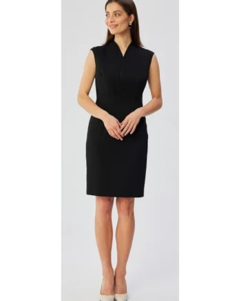 Rochie dama, cu un decolteu cu suprapunere fina, Poliester, 65498, Negru