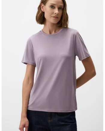 Tricou din amestec de modal cu decolteu rotund, Lila