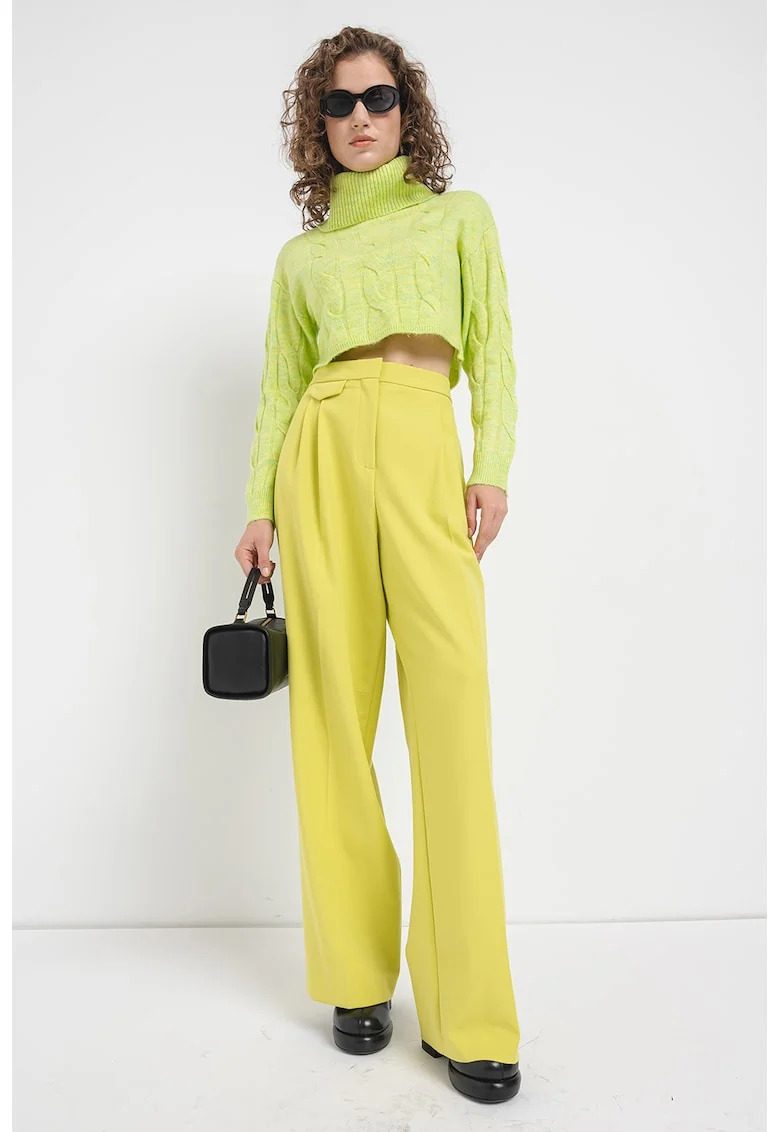 Pulover crop cu guler inalt Rio, Verde lime