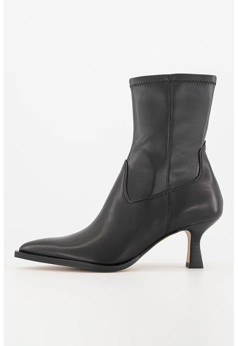 Botine de piele si piele intoarsa sintetica cu varf ascutit, Negru