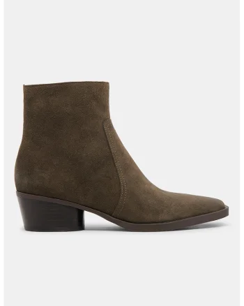 Botine de piele intoarsa ecologica cu varf ascutit, Maro inchis