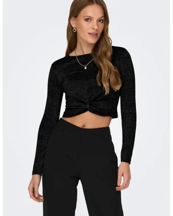 Bluza crop asimetrica cu fronseu, Negru