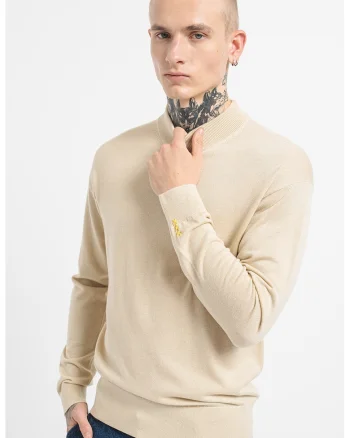 Pulover din amestec de lana tricotata fin, Bej melange
