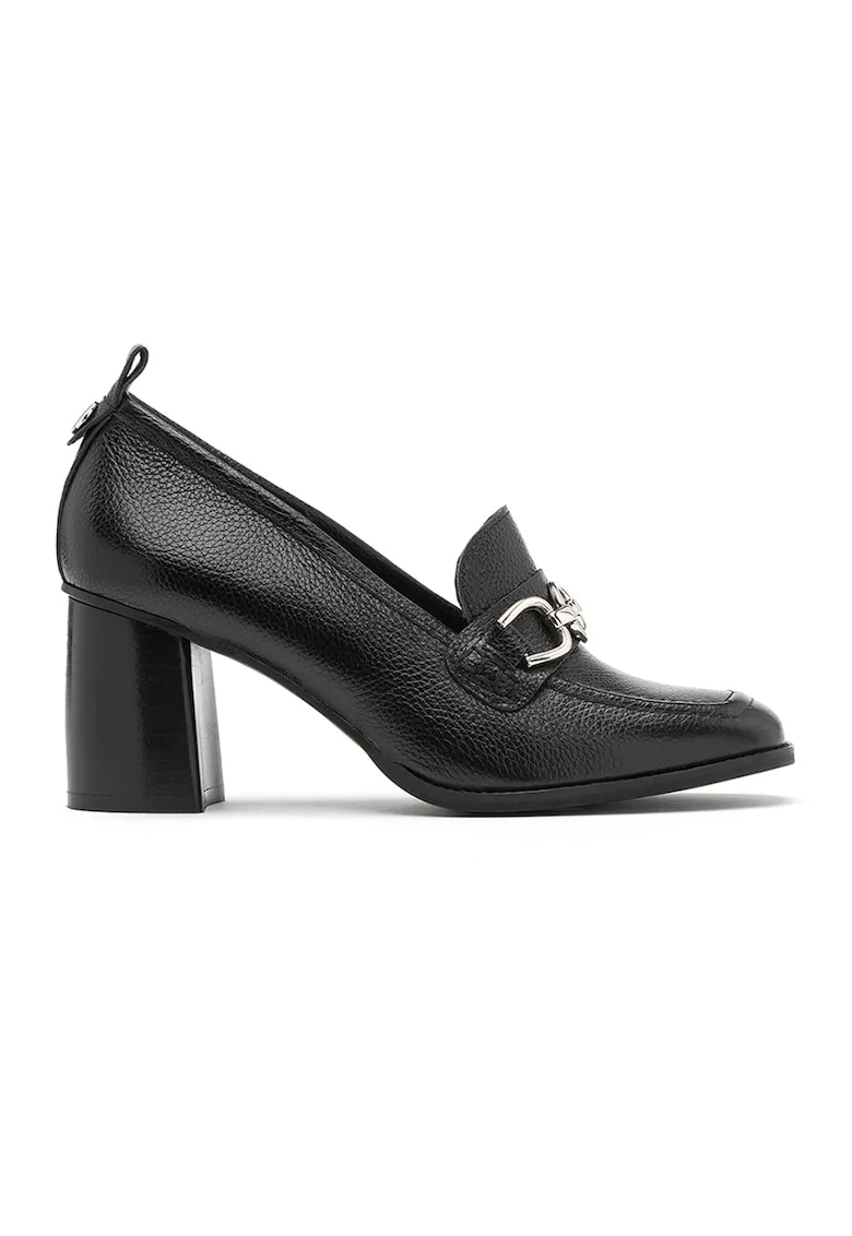 Pantofi loafer de piele intoarsa cu toc masiv Margaret, Negru