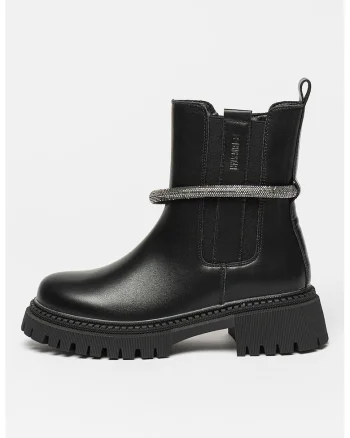 Ghete Chelsea cu accesoriu cu strasuri, Negru