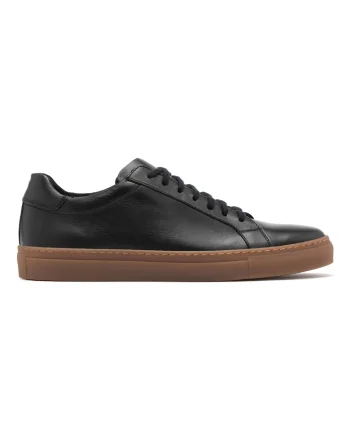 Pantofi sport din piele cu model uni Dillon, Negru/Caramel