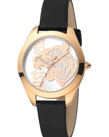 Ceas analog cu o curea de piele, Auriu rose/Negru