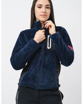 Bluza de trening cu fermoar si guler mediu, Bleumarin