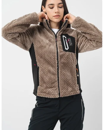 Bluza de trening cu fermoar si guler mediu, Maro taupe