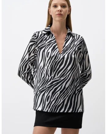 Bluza lejera cu decolteu in V, Alb/Negru