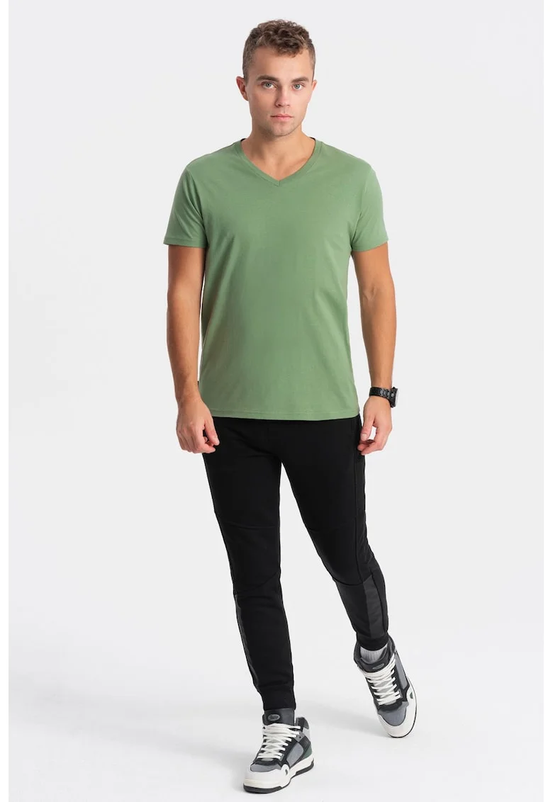 Tricou cu decolteu in V, Verde fistic