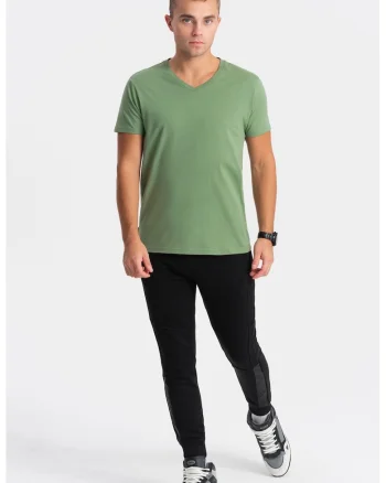 Tricou cu decolteu in V, Verde fistic