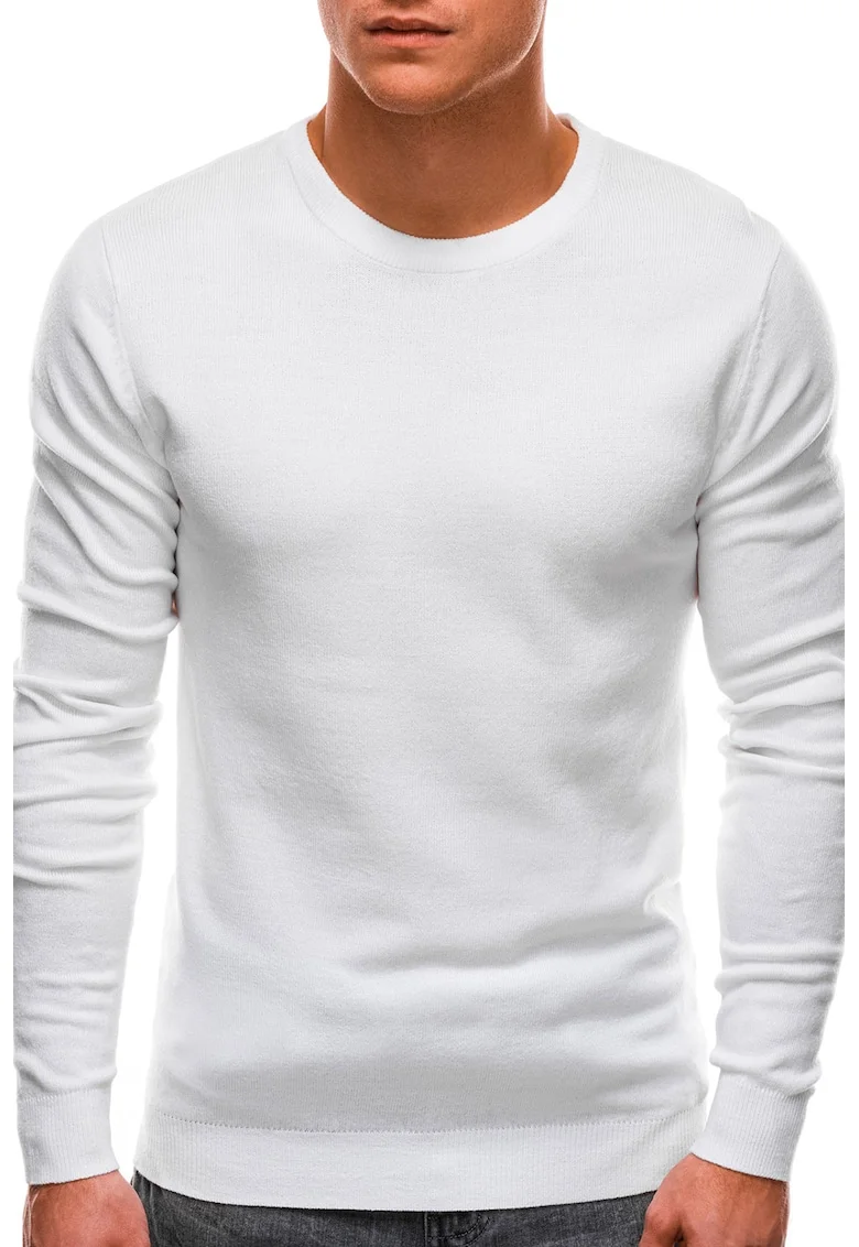Pulover tricotat fin cu decolteu la baza gatului, Alb