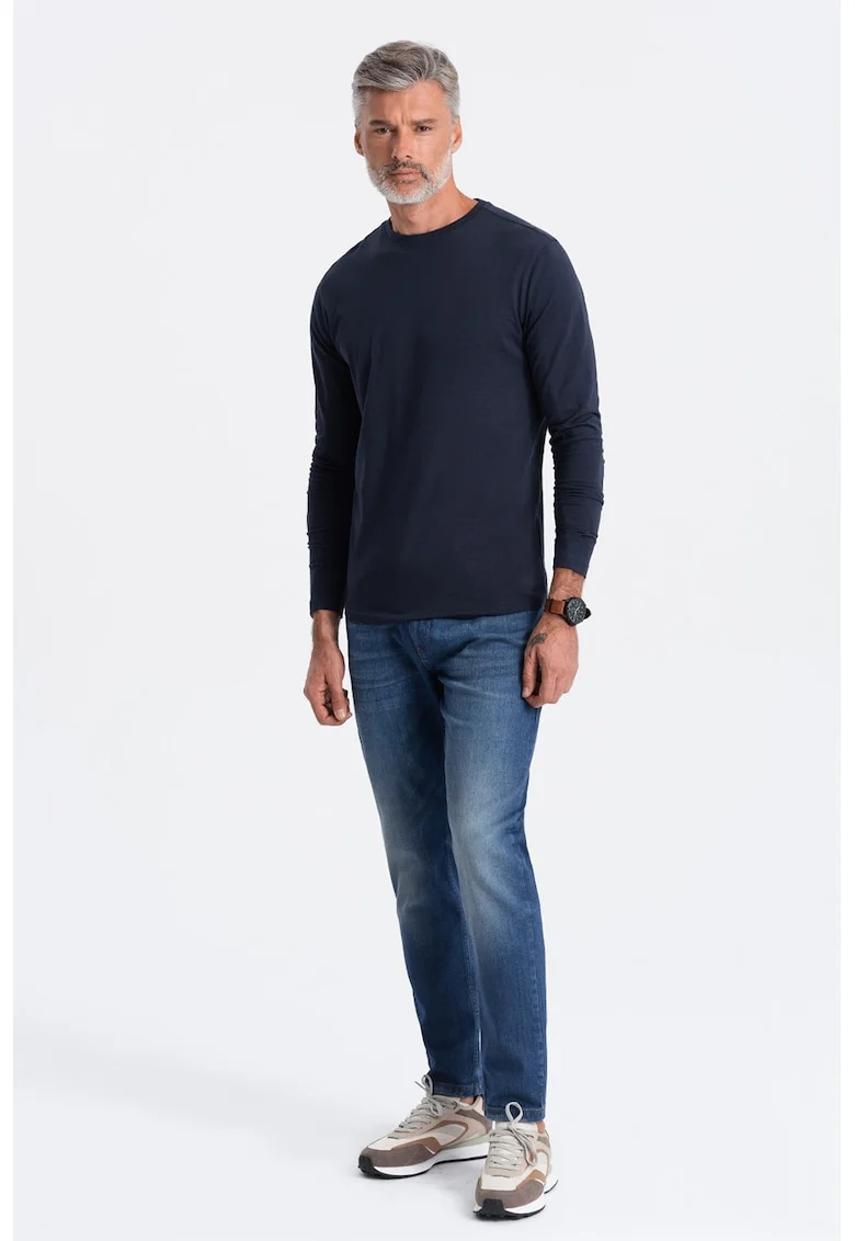 Bluza din bumbac cu decolteu la baza gatului, Bleumarin