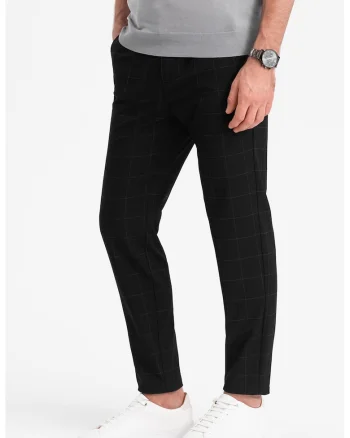 Pantaloni in carouri cu buzunare laterale, Negru