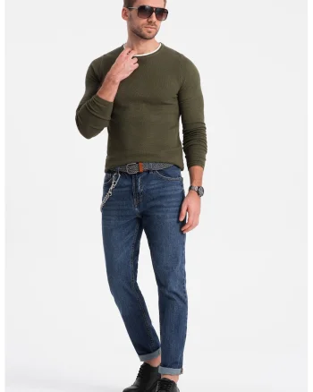 Pulover slim fit cu model uni, Kaki