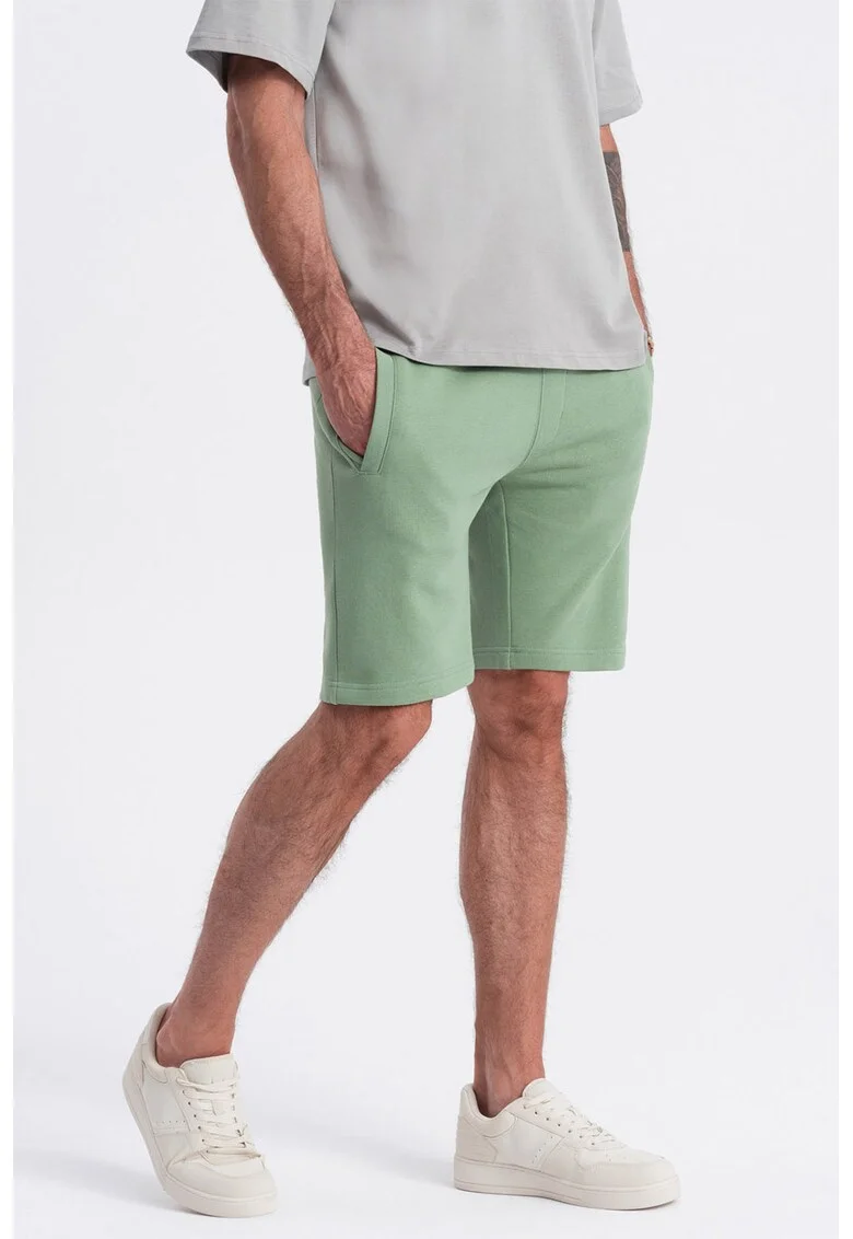 Pantaloni scurti din bumbac cu talie ajustabila, Verde aquamarin