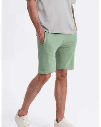 Pantaloni scurti din bumbac cu talie ajustabila, Verde aquamarin