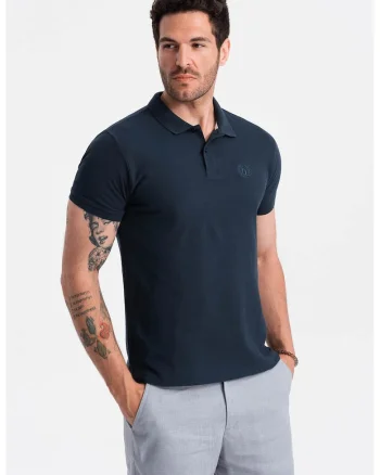 Tricou polo cu model uni, Bleumarin