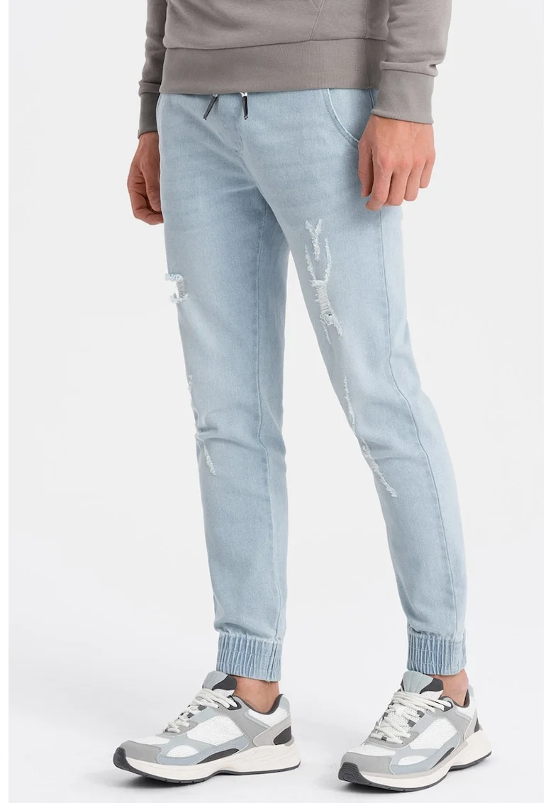 Pantaloni jogger din denin conici, Albastru deschis