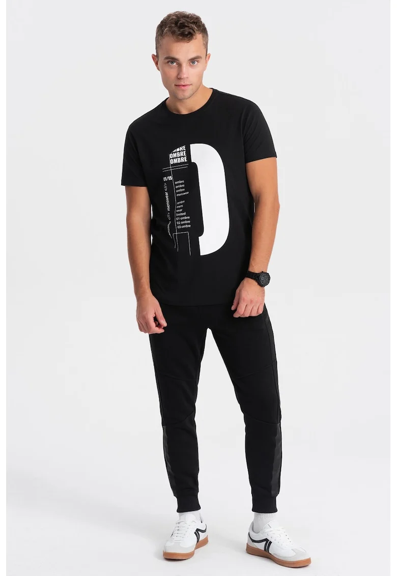 Tricou de bumbac cu logo supradimensionat, Alb/Negru