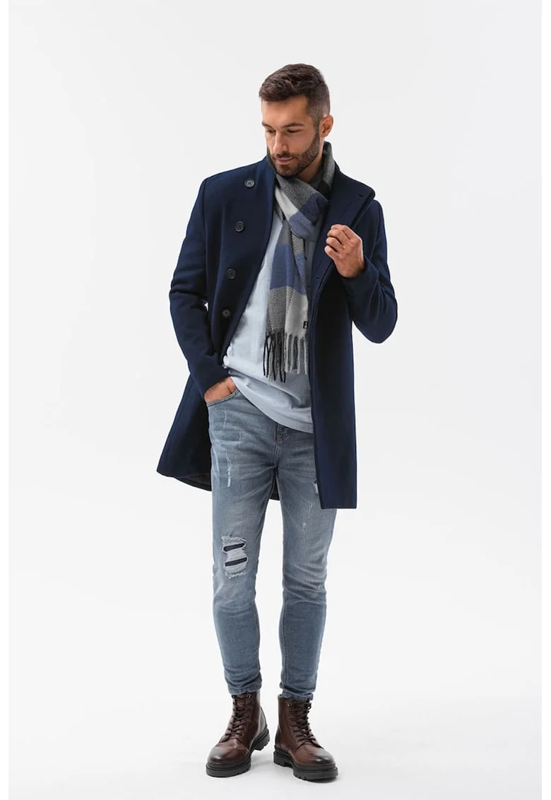 Palton lung cu nasturi, Bleumarin