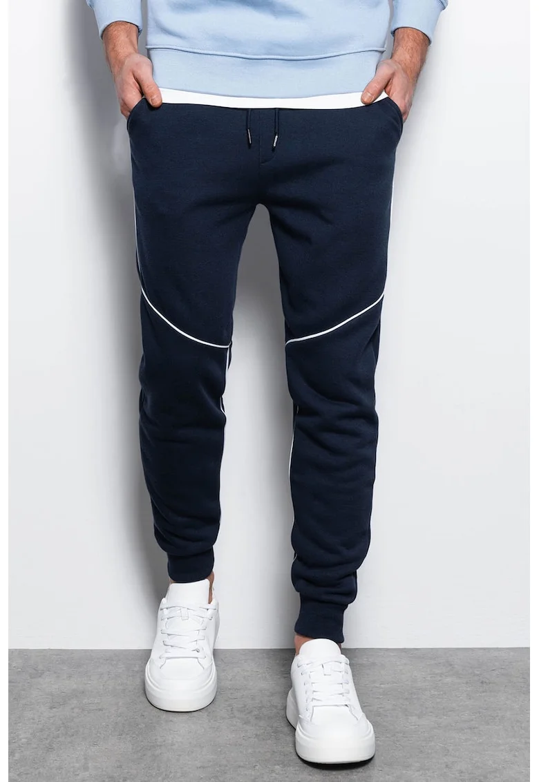 DIVERSE, Pantaloni sport din amestec de bumbac cu snur, Bleumarin