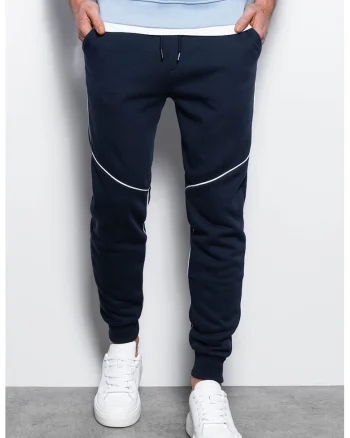DIVERSE, Pantaloni sport din amestec de bumbac cu snur, Bleumarin
