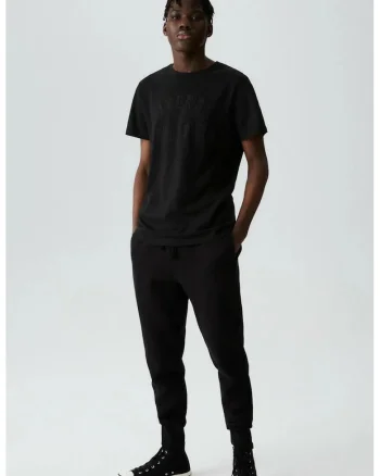 Tricou cu decolteu la baza gatului si logo, Negru